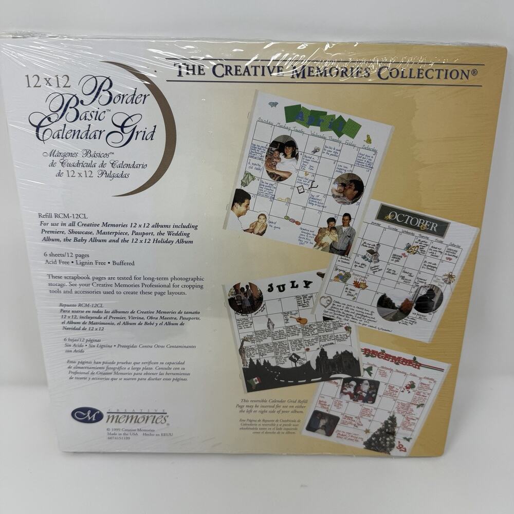 Creative Memories 12"x12" Border Basic Calendar Grid 6 Sheets, 12 Pages, Sealed